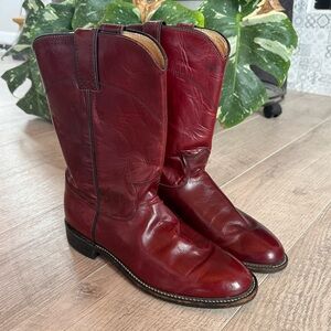 Justin Burgundy Calf Roper Boots 7 B USA Made